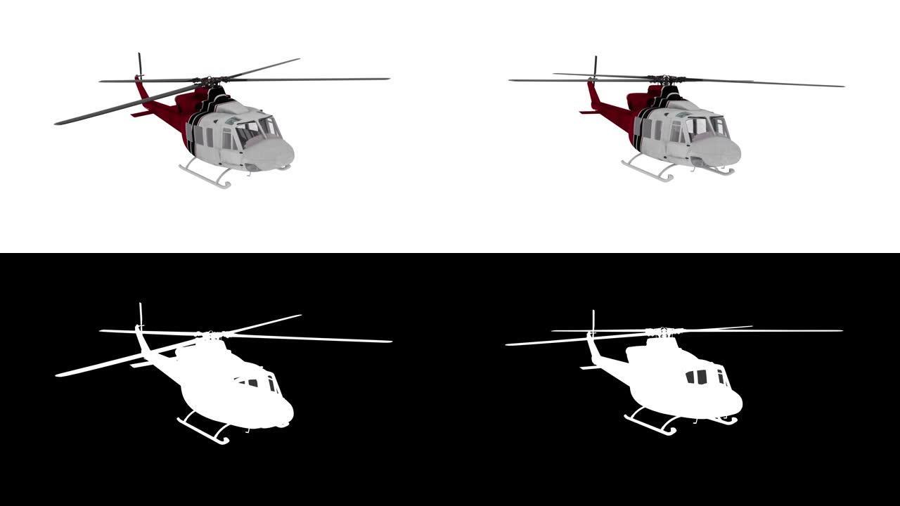 直升机飞行动画，包括alpha频道。4K
