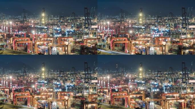香港造船厂夜间全景延时物流概念