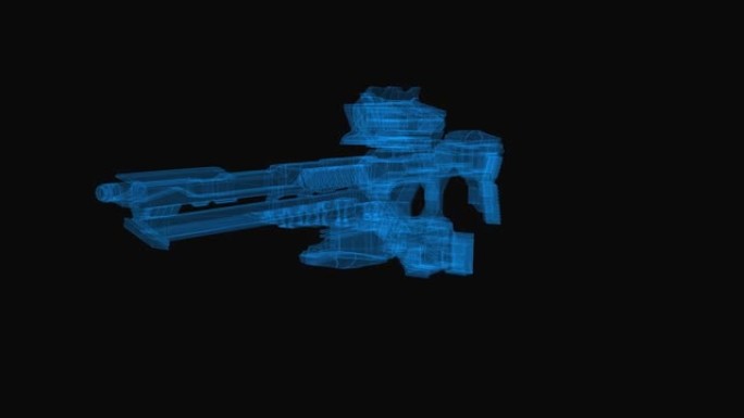 Si-Fi网络未来枪线框方案。3d渲染与蓝色网格线。循环旋转的黑色背景。