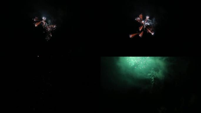 五颜六色的烟花在海上夜空中爆炸