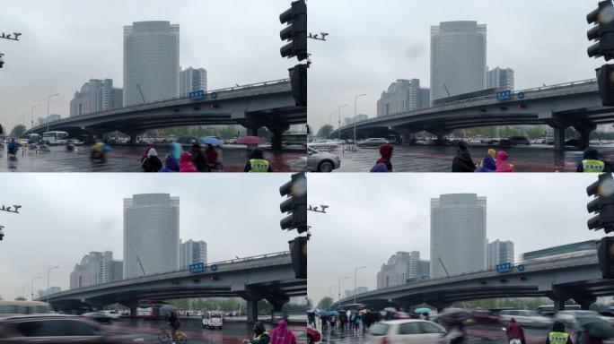 时间流逝，中关村大街四通桥交通流量 (中国硅谷)，雨景