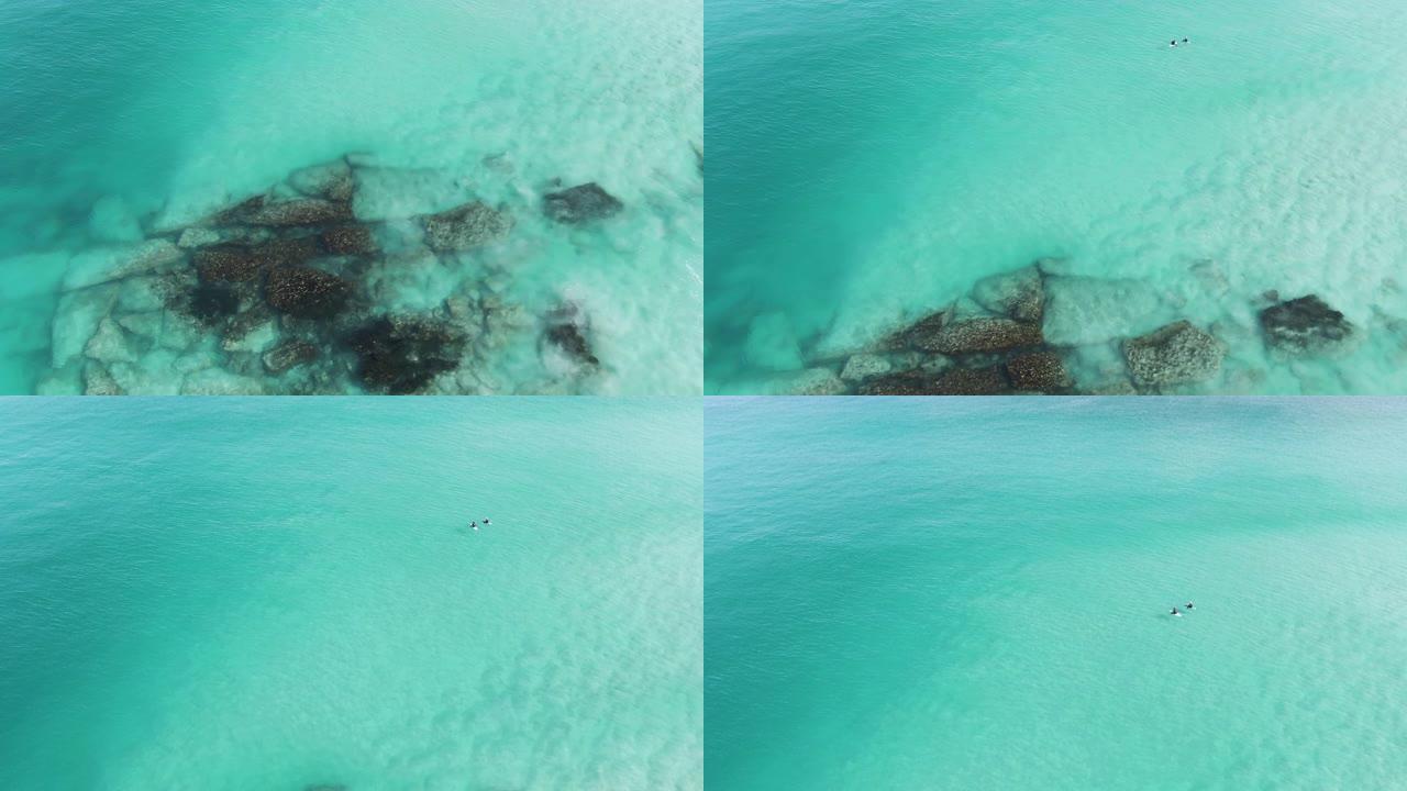 西澳大利亚州冲浪者的航拍画面。清澈的海水。旅游绿野仙踪。