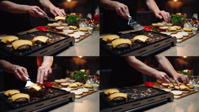 美味汉堡的准备视频素材美味料理吃饭厨房用