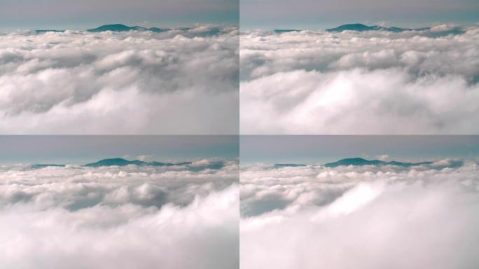 云海。自然和云景的时间流逝。周围的雾和雾在景观中创造了简单。