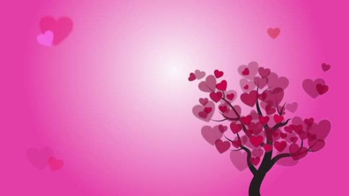 爱的心叶和树在粉红色的情人节婚礼概念。