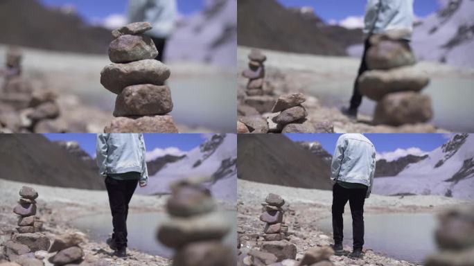 堆石头 意境 美景 男子 男子旅游形象