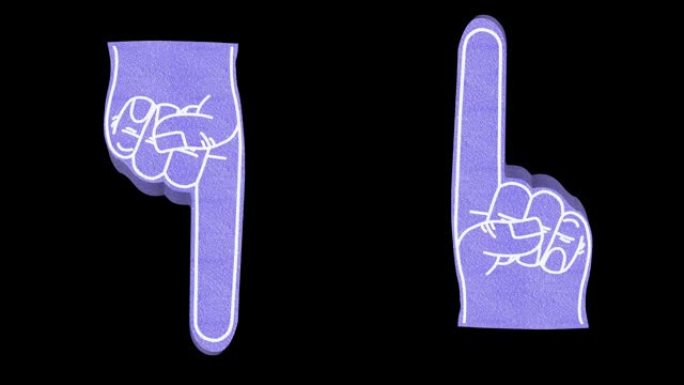 泡沫手指向上下3d渲染与阿尔法哑光，食指指向动画