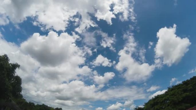 蓝天水平，美丽的圆云在明亮晴朗的夏季，户外活动的好天气，天空自然背景