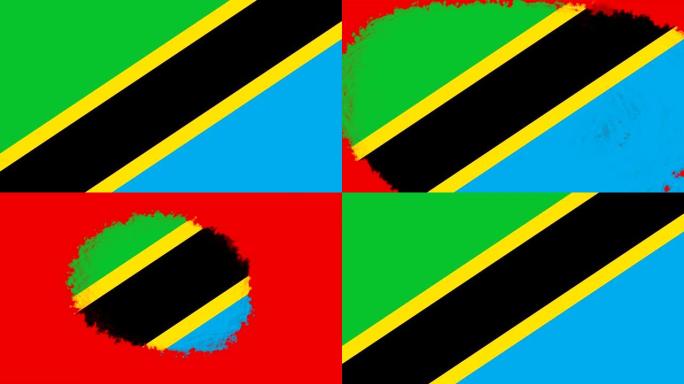 4K - 3种不同的油漆笔刷风格过渡动画与坦桑尼亚国旗