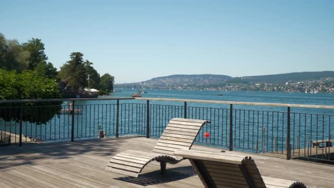 阳光明媚的时间苏黎世市湖滨湾慢动作全景4k瑞士