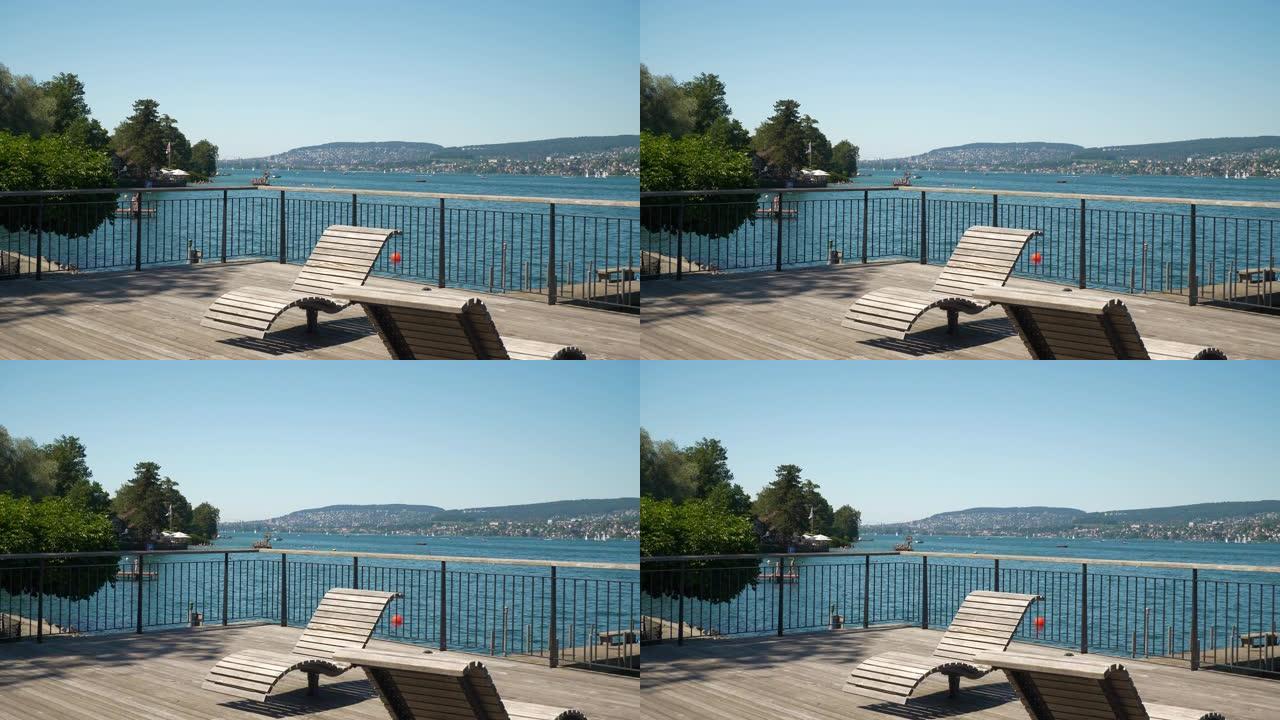 阳光明媚的时间苏黎世市湖滨湾慢动作全景4k瑞士