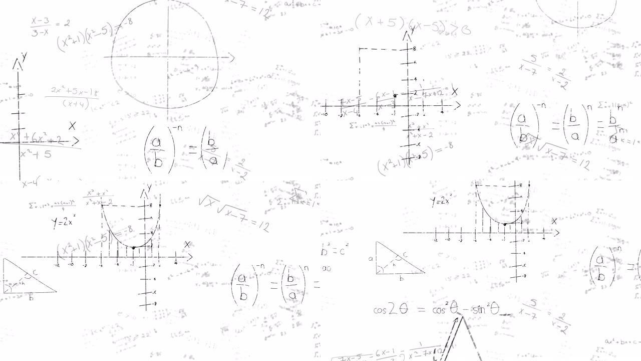 手写在白色背景上的数学方程式动画