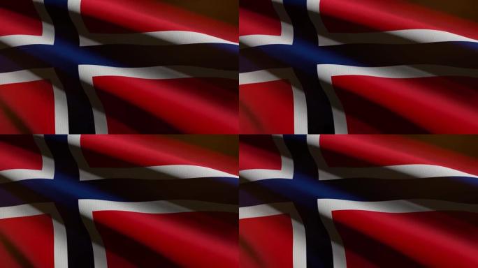 60FPS深色挪威国旗，颜色为红色，蓝色，白色，织物纹理挥舞-背景，UHD 4k 3d无缝循环动画