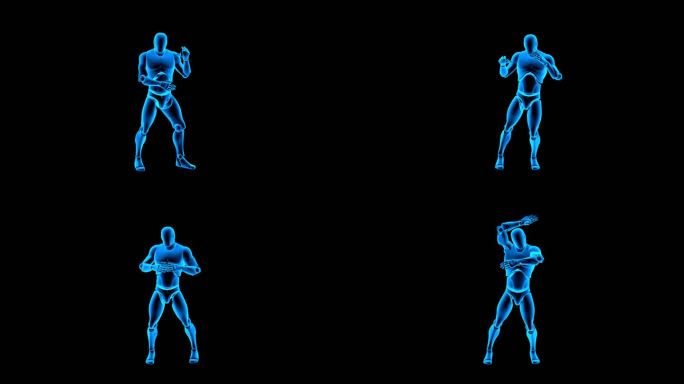 蓝色全息机器人跳舞素材带通道