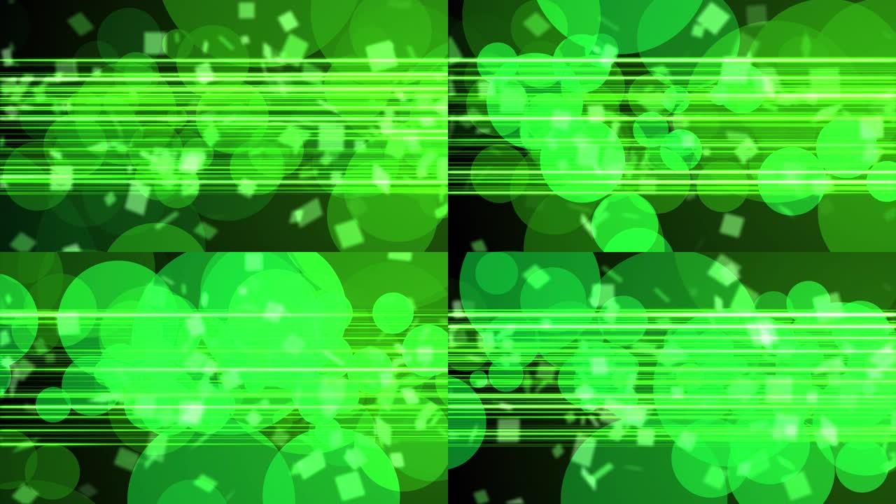 4k抽象绿色霓虹bokeh圆圈和条纹