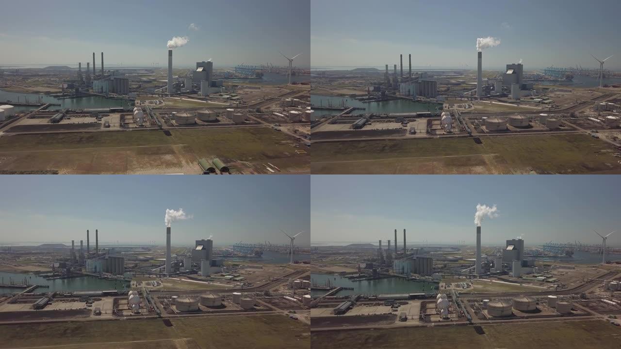 荷兰鹿特丹工业港烟塔，鸟瞰图