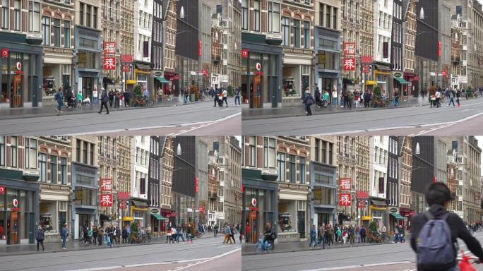 白天阿姆斯特丹城市交通中心街道慢动作全景4k荷兰