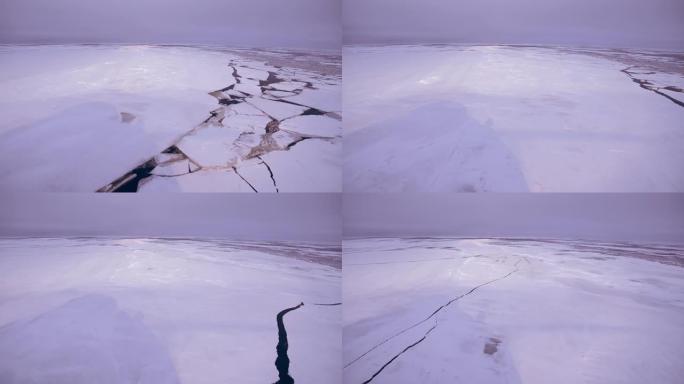 破冰船破冰，在北极前进。