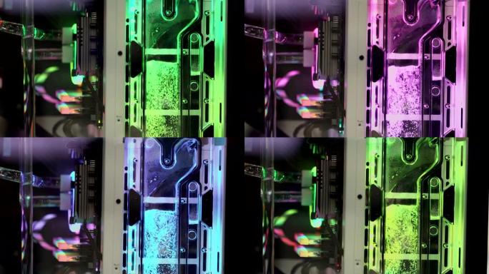电脑RGB游戏的特写镜头，由彩色发光二极管照明