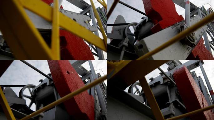 特写泵千斤顶钢红色和灰色配重工程