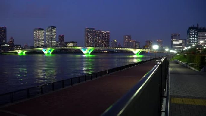 日本东京夜间丰洲大桥。