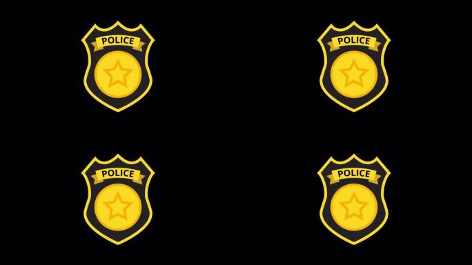 警官徽章。阿尔法通道中的循环动画。4k分辨率。