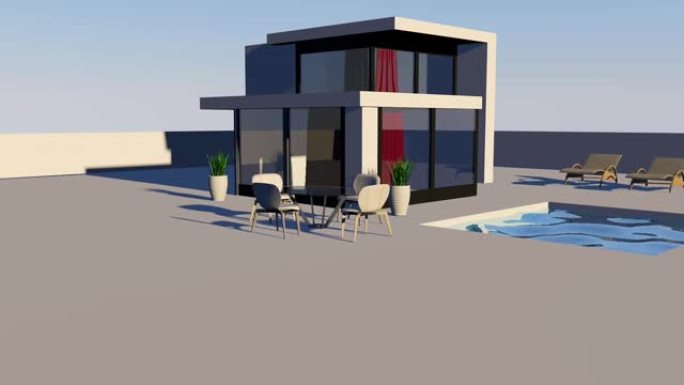 带游泳池的3D房子