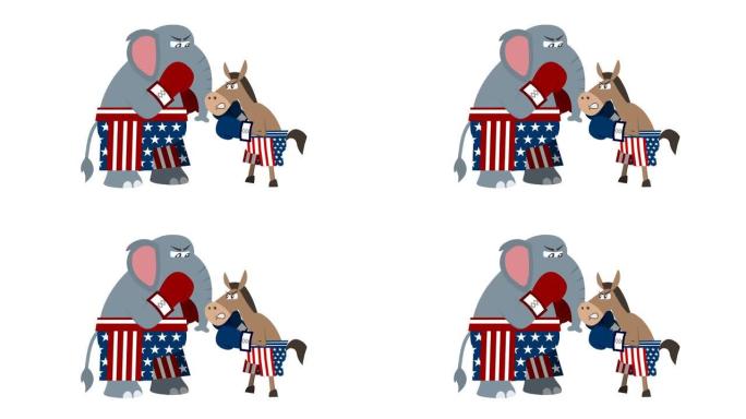 共和党的大象和民主党的驴子在拳击