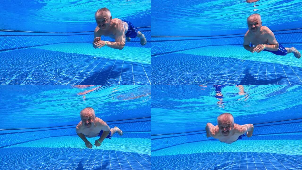 老人在水下游泳-4k分辨率
