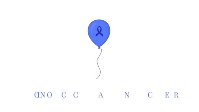 带丝带的蓝色气球的结肠癌意识动画