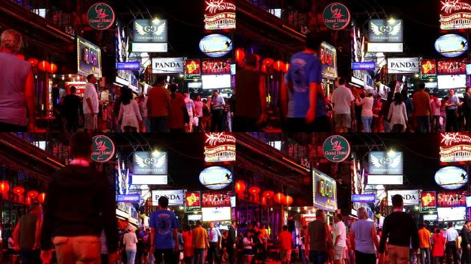 泰国春武里府，2019年12月9日，游客涌入芭堤雅步行街上的酒吧和餐馆