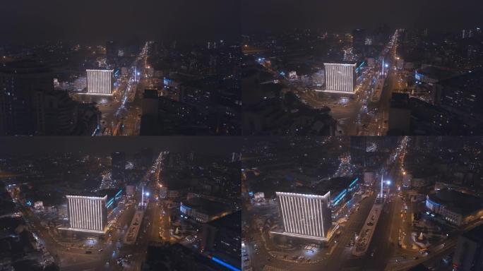 基辅市中心夜间街道的俯视图