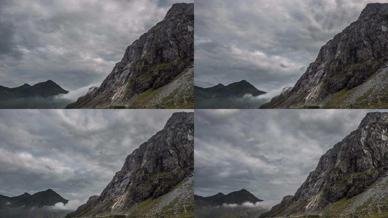 山脉和多云天空的延时视频。