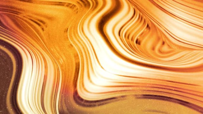 环形抽象背景，在闪亮的光泽表面上有波浪形闪闪发光的金色液体图案。像金箔或明亮玻璃表面的粘性蓝色流体。