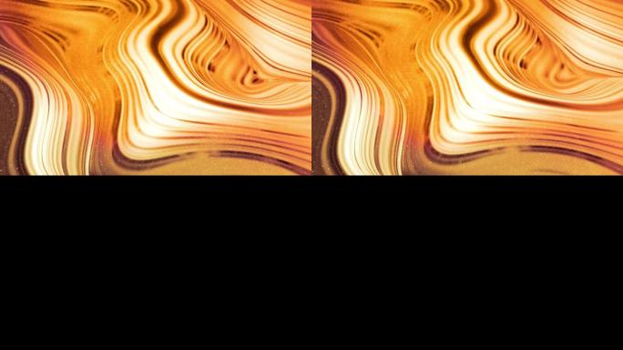 环形抽象背景，在闪亮的光泽表面上有波浪形闪闪发光的金色液体图案。像金箔或明亮玻璃表面的粘性蓝色流体。