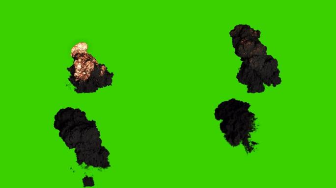 军用炸药爆炸，浓浓的黑色滚滚浓烟。浓烟的爆炸，炸弹爆炸，真正的烟雾。绿屏前的VFX动画。