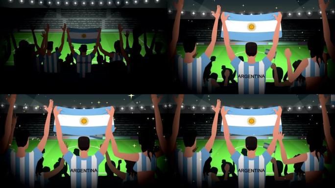 卡通欢呼足球迷拥挤阿根廷足球动画