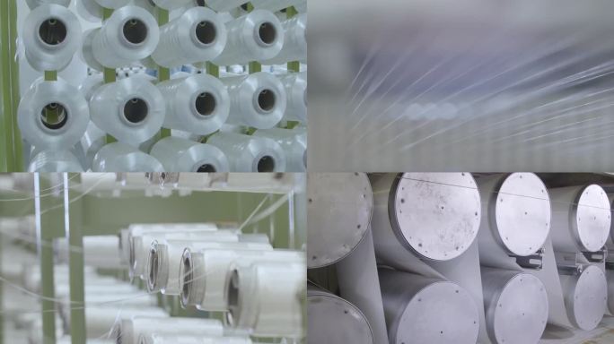 工厂中的白线线卷轴 工业流水线 工厂纺纱机