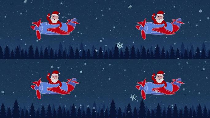 二维动画图形显示圣诞老人或圣尼古拉斯如何在圣诞节前夕在飞机上挥动手。全高清