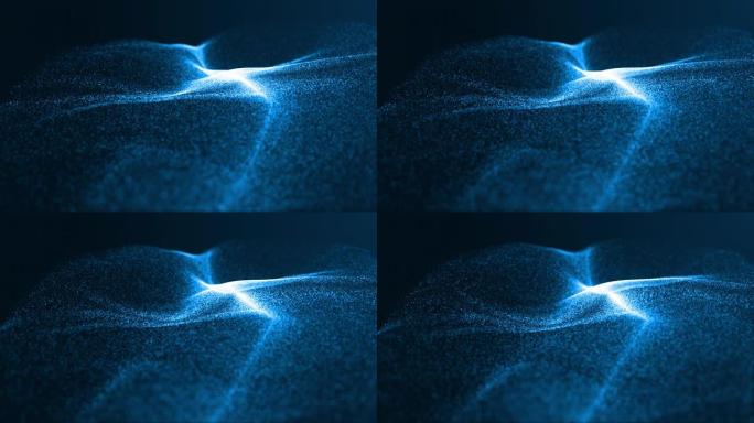 蓝色照明粒子波悬浮抽象背景的运动图形