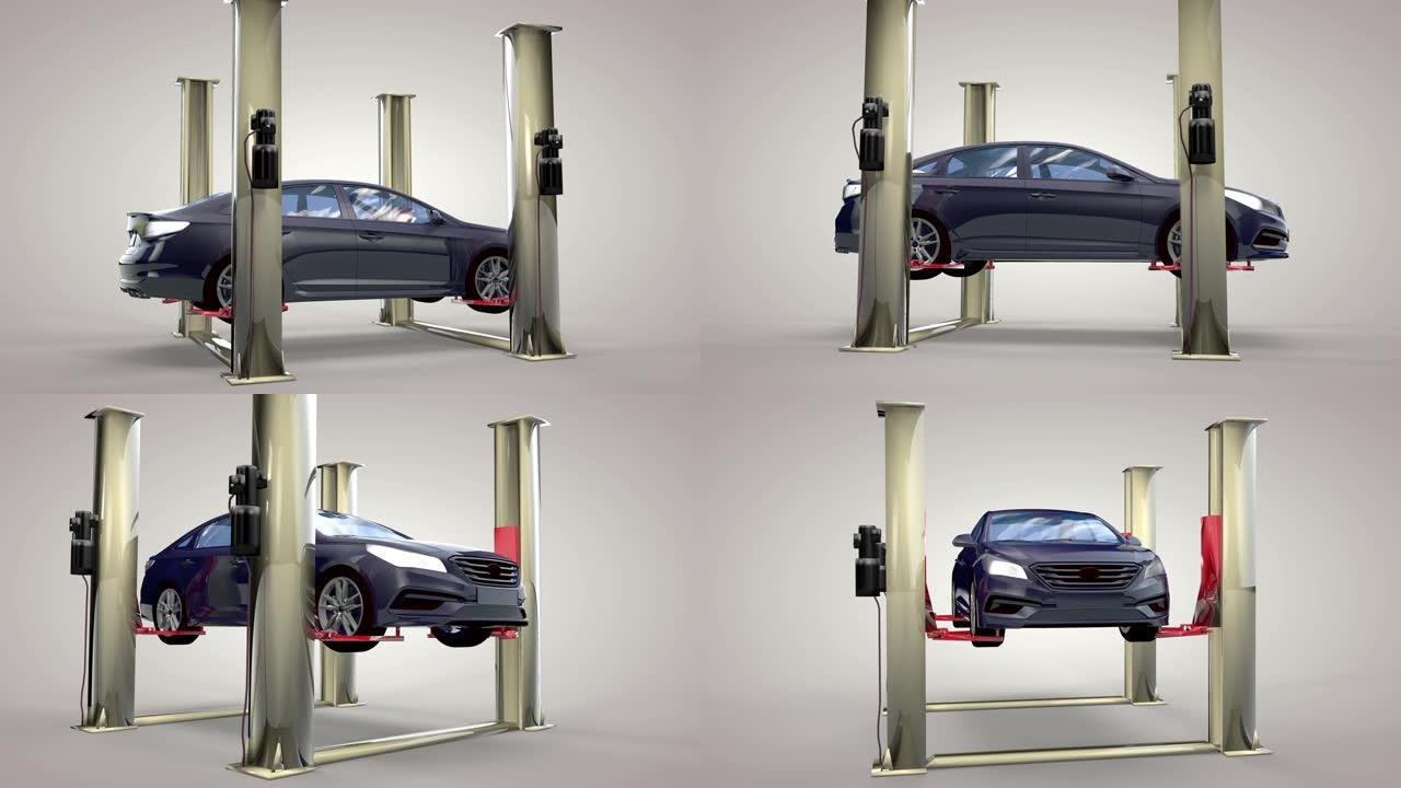 现代汽车在电梯的车间里。3D渲染