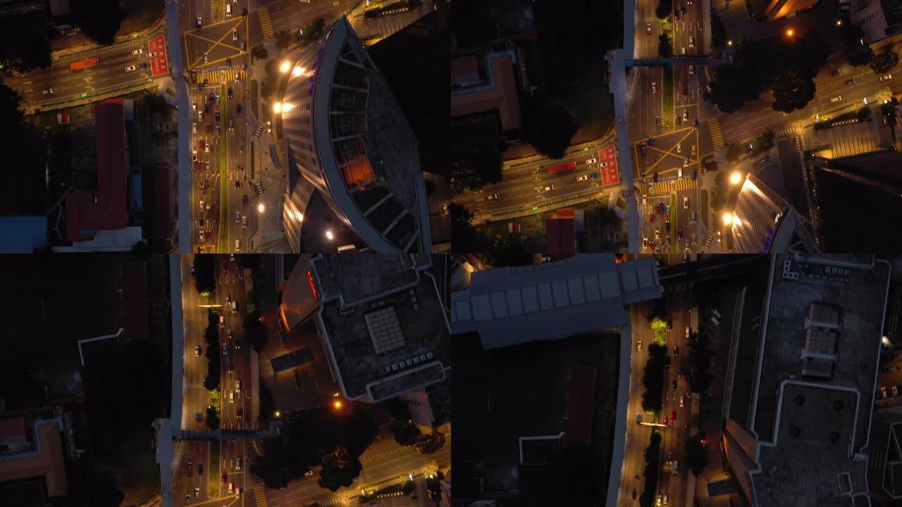 夜间照明吉隆坡城市飞行在交通街上空中俯拍全景4k马来西亚