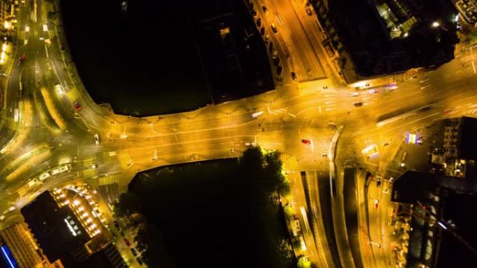 苏黎世城市交通街道路空中向下视图4k延时瑞士