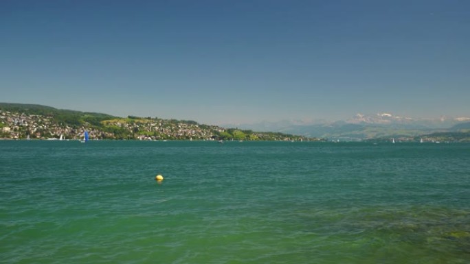 瑞士苏黎世市湖滨湾全景4k日间