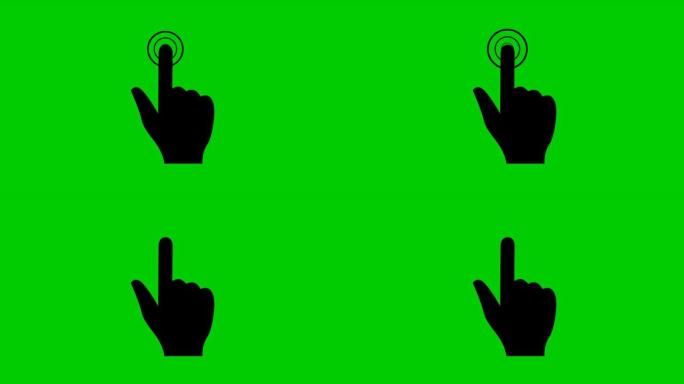 手光标的动画符号。食指咔嗒一声。矢量平面插图孤立在绿色背景上。