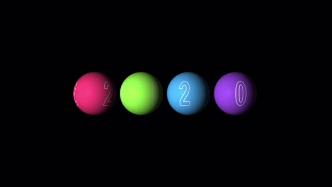 设置循环逼真的动画的彩色球和文本2020。白色背景上的旋转装饰。具有Alpha (透明背景) 的动画