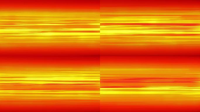 4k循环动画水平动漫漫画光速线。抽象美丽生动的颜色黄色橙色光跟踪动画运动背景。快速发光的线条背景。