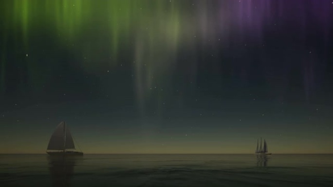 北极光帆船在星星背景4k