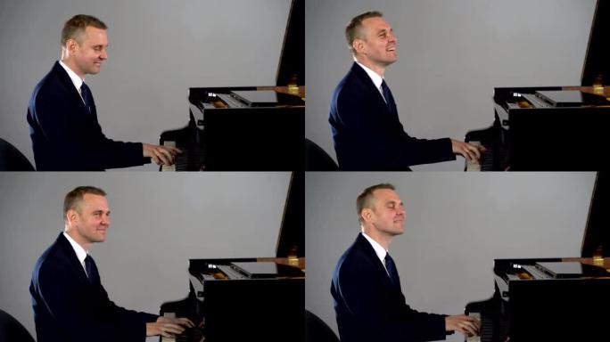 男音乐家弹钢琴外国人钢琴演奏实拍视频