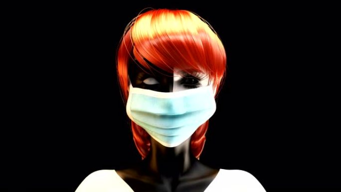 一个带着防护面具的女性脸部的三维动画